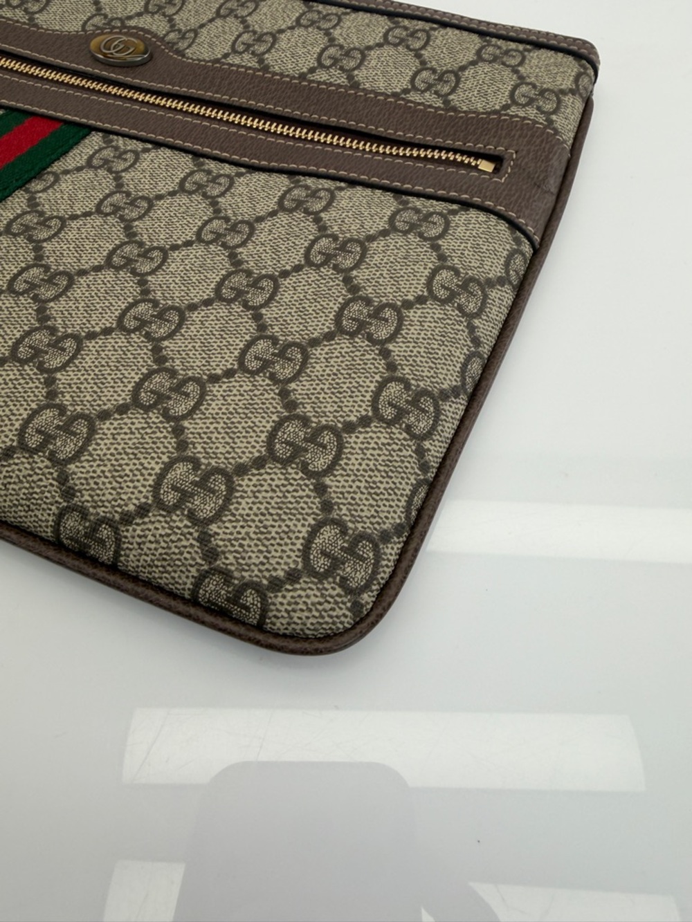 Gucci GG Supreme Ophidia Canvas Pouch Clutch with Web Stripe - Brown/Tan - Picture 8 of 14